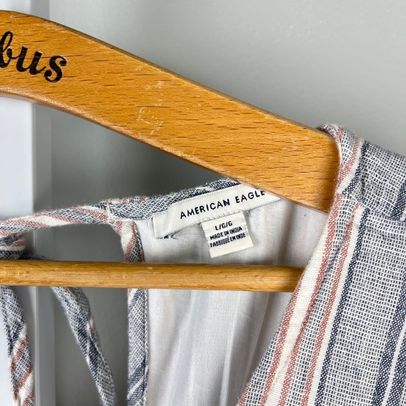 American Eagle Outfitters Shorts Romper Womens Large Cotton Linen Stripe‎ - Picture 6 of 6